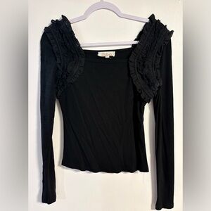 Listicle Black Ruffled Long Sleeve Top